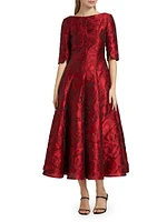 Geometric Jacquard Tea-Length Dress