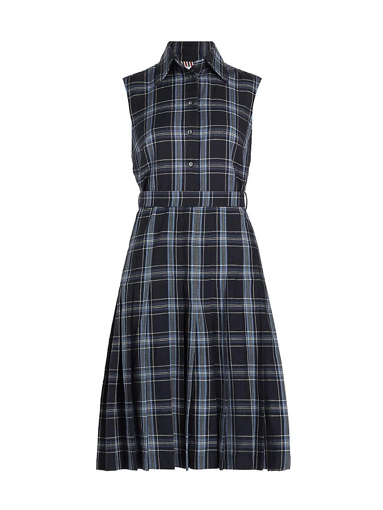 Plaid Wool-Linen Midi-Dress