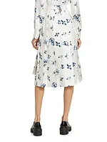 Floral Silk Twill Midi-Skirt