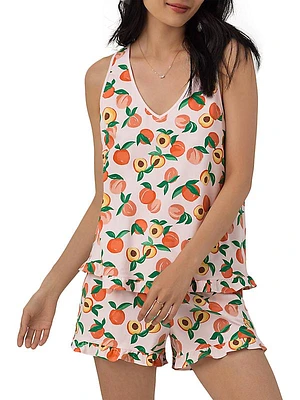 Peach-Printed Stretch Cotton Short Pajamas