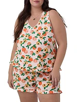 Peach-Printed Stretch Cotton Short Pajamas