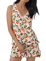 Peach-Printed Stretch Cotton Short Pajamas