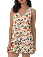 Peach-Printed Stretch Cotton Short Pajamas