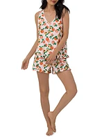 Peach-Printed Stretch Cotton Short Pajamas