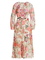 Floral Pleated Chiffon Midi-Dress