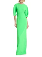 Crêpe Tucked Sleeve Column Gown