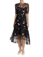 Embroidered Floral Tulle Fit-N-Flare Dress