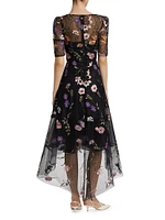 Embroidered Floral Tulle Fit-N-Flare Dress