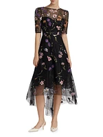 Embroidered Floral Tulle Fit-N-Flare Dress