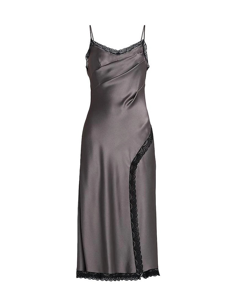 Lace-Trim Satin Dress