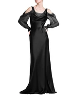 Silk Draped Cold-Shoulder Column Gown