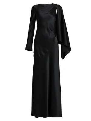 Cape-Sleeve Satin Dress