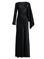 Cape-Sleeve Satin Dress