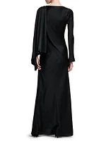 Cape-Sleeve Satin Dress