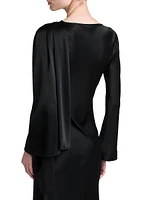 Cape-Sleeve Satin Dress