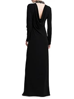 Draped-Back Beaded Turtleneck Dress