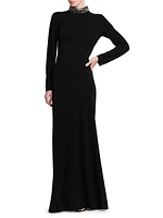 Draped-Back Beaded Turtleneck Dress