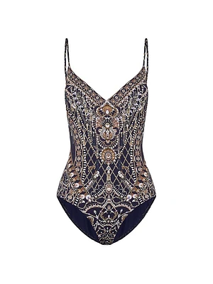 Ornate-Print One-Piece Swimsuit