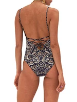 Ornate-Print One-Piece Swimsuit