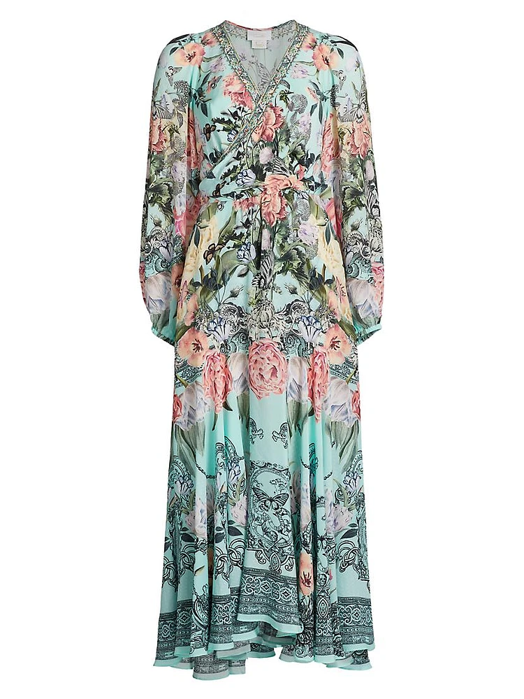 Floral Silk Wrap-Tie Maxi Dress