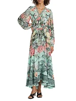 Floral Silk Wrap-Tie Maxi Dress