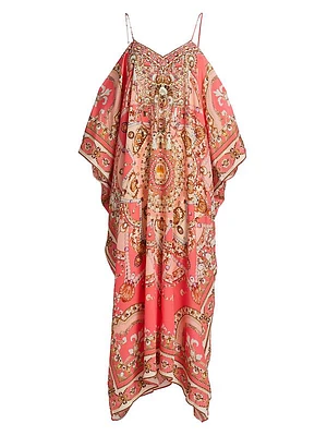 Seashell Silk Open-Shoulder Caftan