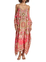 Seashell Silk Open-Shoulder Caftan