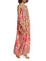 Seashell Silk Open-Shoulder Caftan