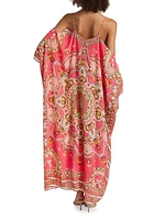 Seashell Silk Open-Shoulder Caftan