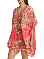 Shell Print Lace-Up Silk Kaftan