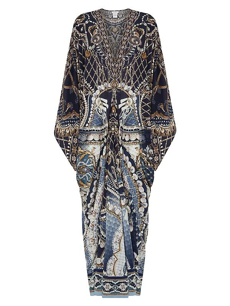 Printed Silk T-Shape Long Kaftan