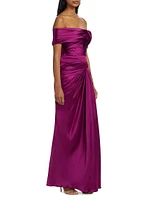 Satin Off-Shoulder Draped Dress