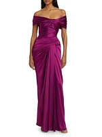 Satin Off-Shoulder Draped Dress