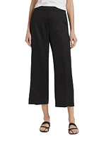 Linen-Blend Cropped Pull-On Pants