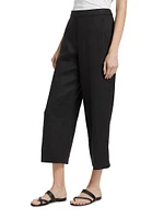 Linen-Blend Cropped Pull-On Pants