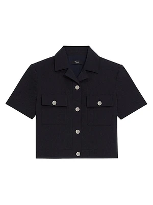 Shrunke Cotton-Blend Button-Front Crop Shirt