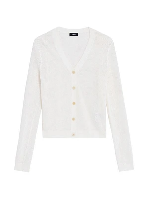 Pointelle Knit Button-Front Cardigan