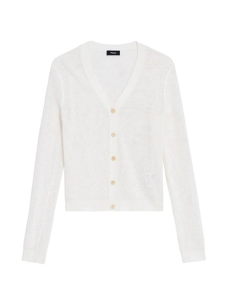 Pointelle Knit Button-Front Cardigan