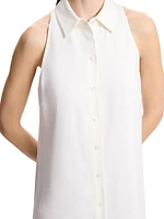 Halter Linen-Blend Sleeveless Shirtdress