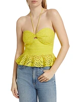 Halter Eyelet Peplum Crop Top