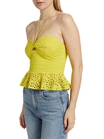 Halter Eyelet Peplum Crop Top