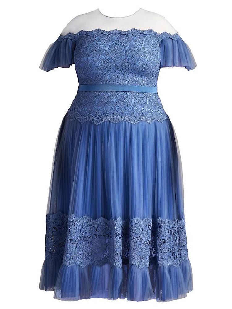 Plus Corded Lace Midi-Dress