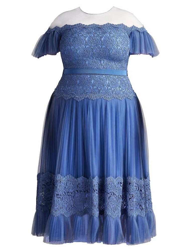 Plus Corded Lace Midi-Dress