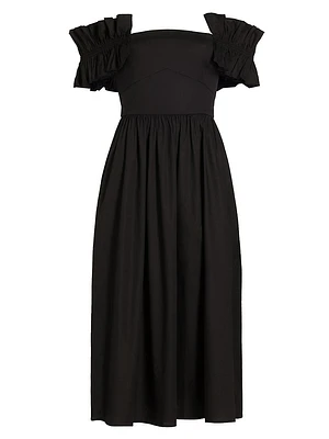 Anais Ruffle-Sleeve Midi-Dress