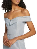 Sarika Taffeta Off-the-shoulder Column Dress