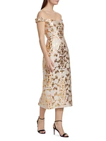 Amina Floral Brocade Off-the-Shoulder Cocktail Dress