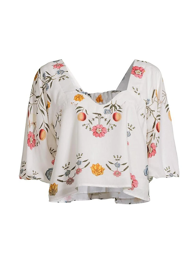 Lumi Floral Puff-Sleeve Crop Top