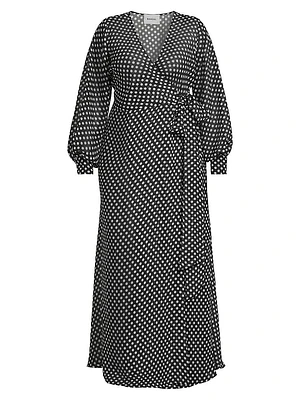 Polka Dot Chiffon Wrap Maxi Dress