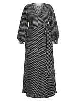 Polka Dot Chiffon Wrap Maxi Dress