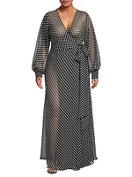 Polka Dot Chiffon Wrap Maxi Dress